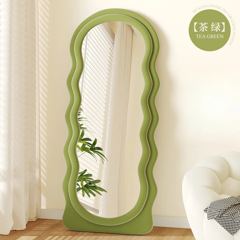 Full-Length Floor Mirror for Girls, Home Dressing Ins Style Wave-Shaped Irregular Dormitory Clothing Store Fitting Mirror