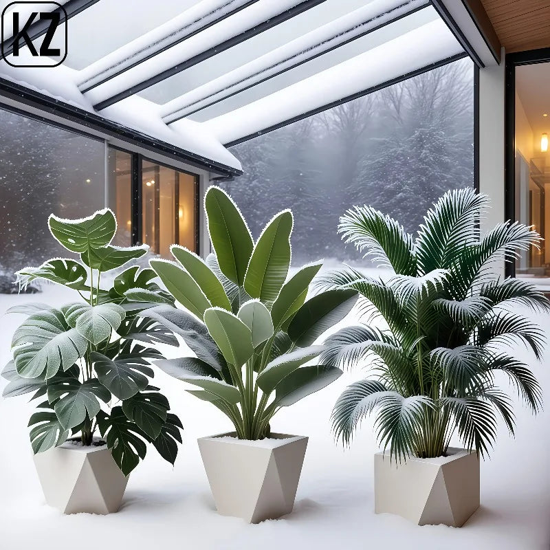 3pcs Artificial Faux Plant Set Lush Banana Tree Monstera Palm for Home Wedding Garden Balcony Office Decor