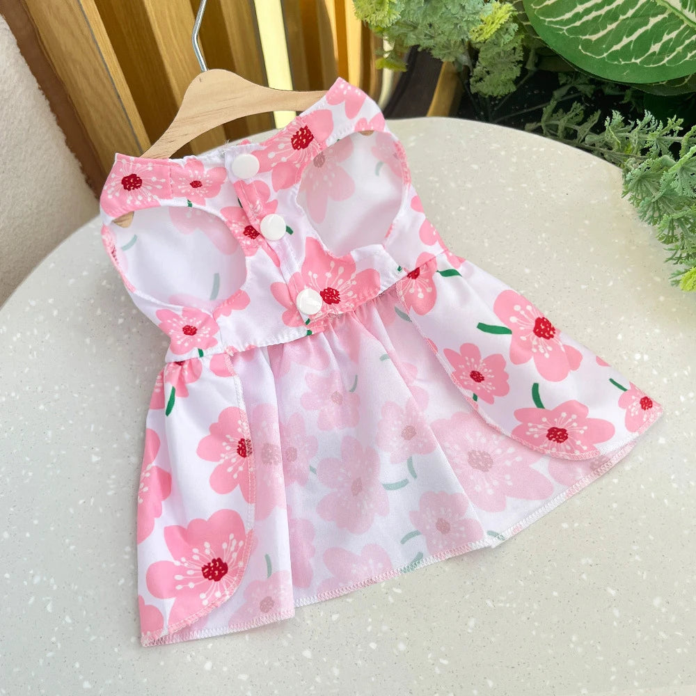 Puppy Princess Dress Summer Kitten Pet Skirt Cute Floral Printed Bow Dog Dresses For Small Medium Puppy Clothing Pet Supplies