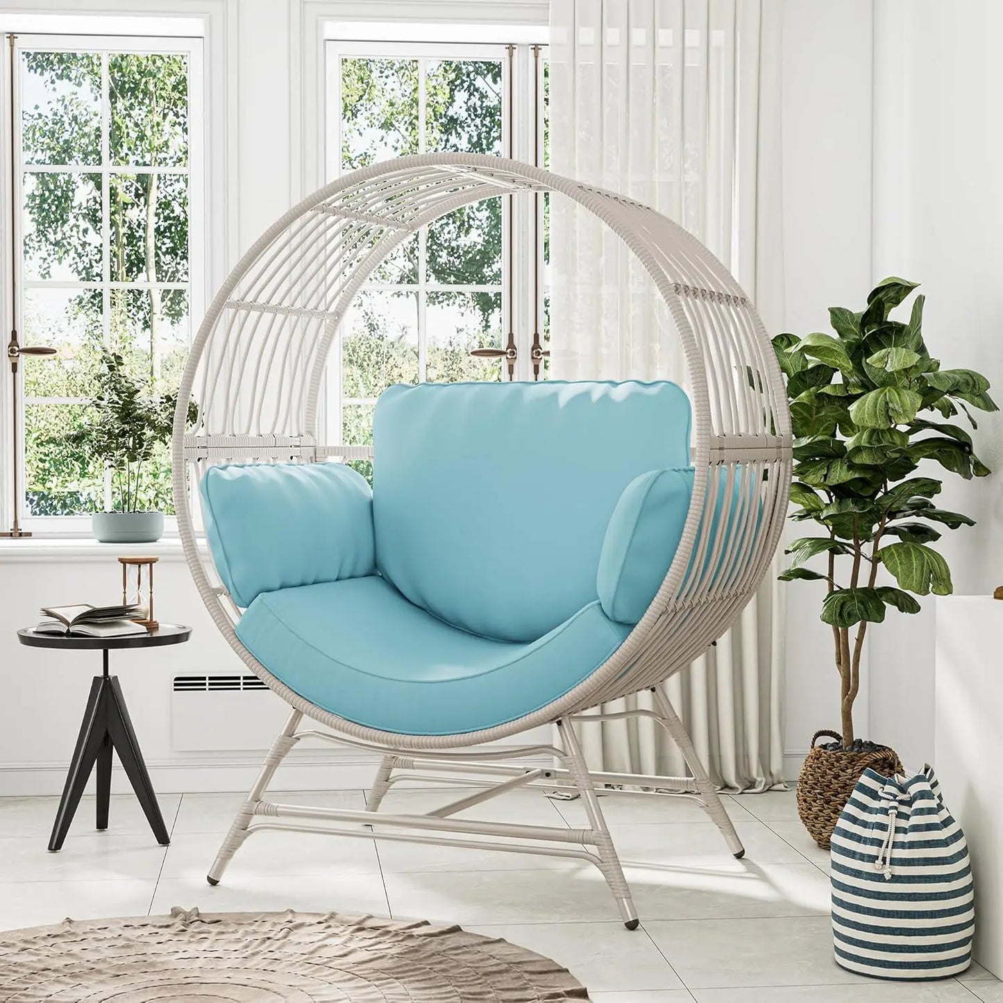 Oversized Egg Chair Indoor/Outdoor Rattan Hanging Basket Chair with Thickened Cushion Supports 350LBS – Wicker, Customized