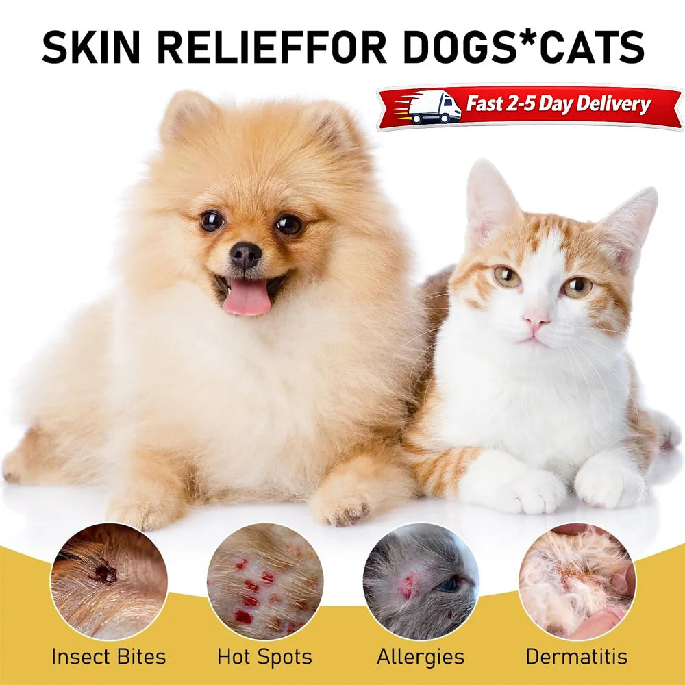 2Pcs Pet Skin Soothing Spray for Dogs Cats Itchy Skin Relief Reduces Scratching Natural Repair Spray for All Animals