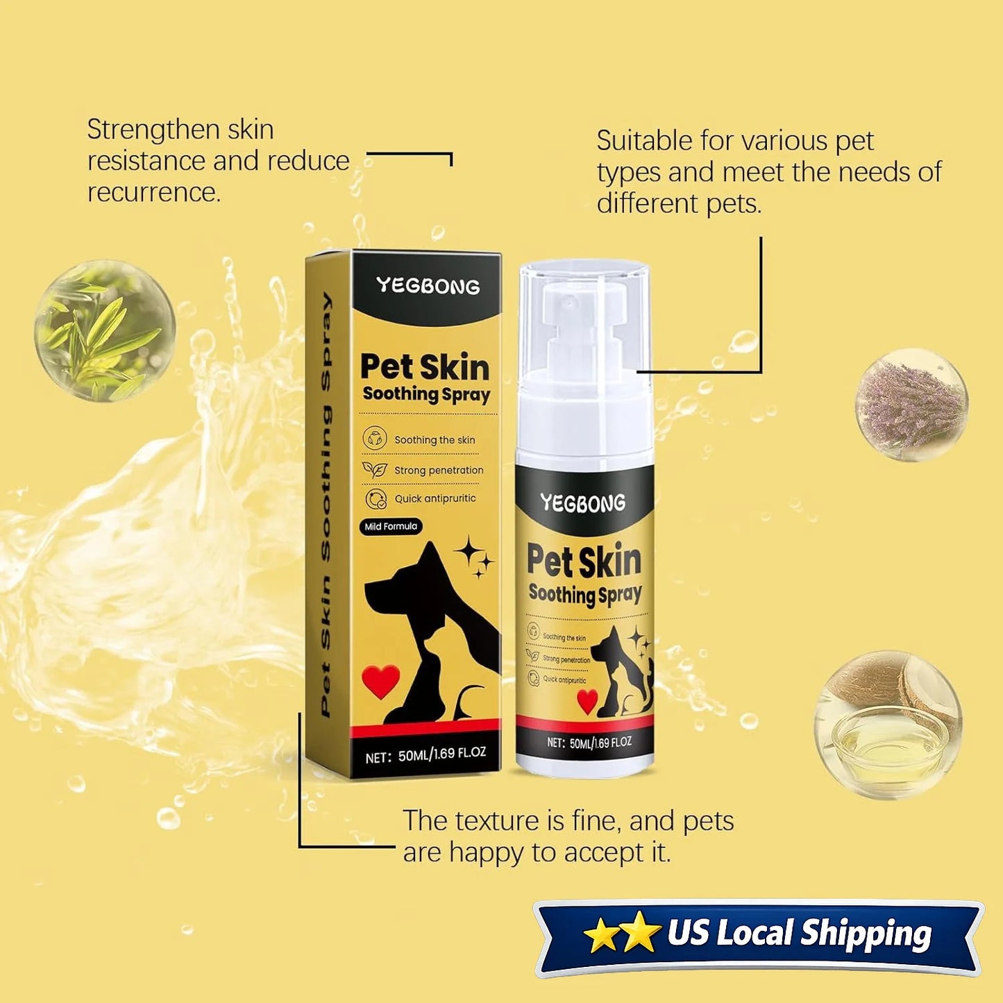 2Pcs Pet Skin Soothing Spray for Dogs Cats Itchy Skin Relief Reduces Scratching Natural Repair Spray for All Animals