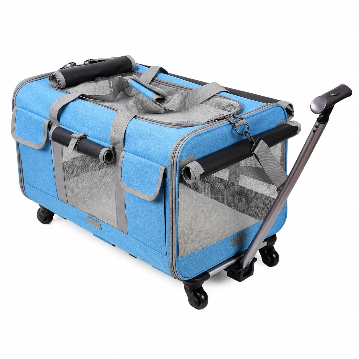Cat Dog Carrier with Wheels for Travel, Detachable Rolling Pet Bag with Pull Handle and Shoulder Strap, Small Medium Pets
