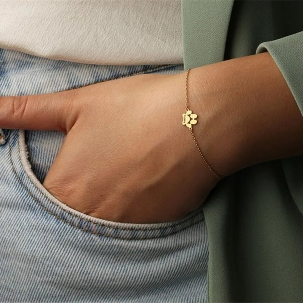 Custom Dog Cat Paw Print Name Bracelets For Women Girl Personalized Engraved Animal Nameplate Pulseras Dog Keepsake Jewelry