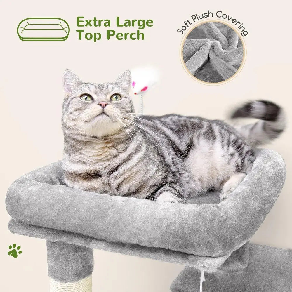 GloCat Tree Tower or Indoor Cats, 50-inch Adult Cat Tree House or Large Adult Cats with Steps, Scratching Post, 2 Cat Caves, Dan