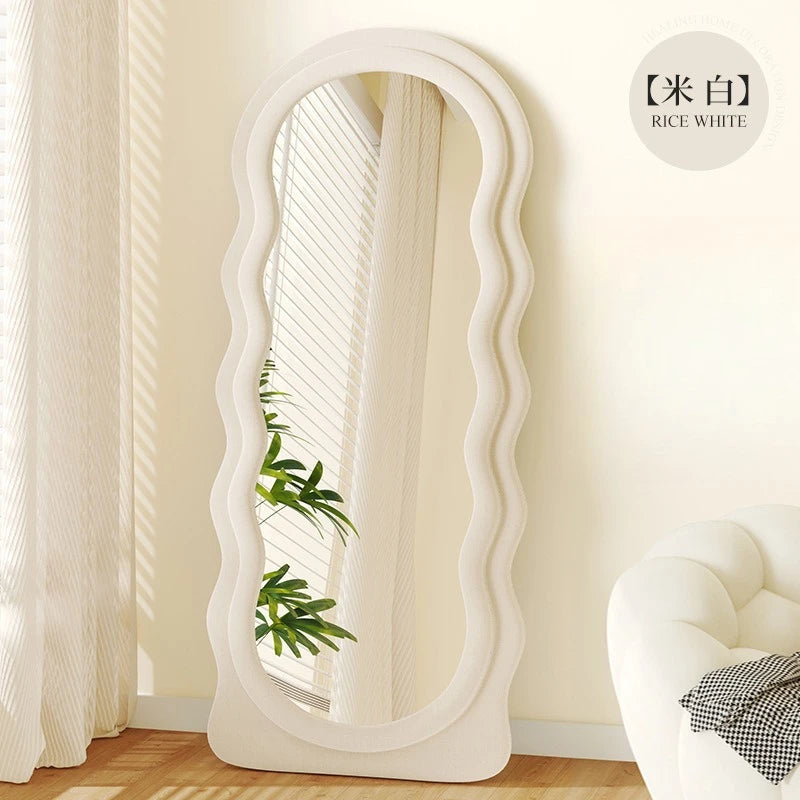 Full-Length Floor Mirror for Girls, Home Dressing  Ins Style Wave-Shaped Irregular Dormitory Clothing Store Fitting Mirror