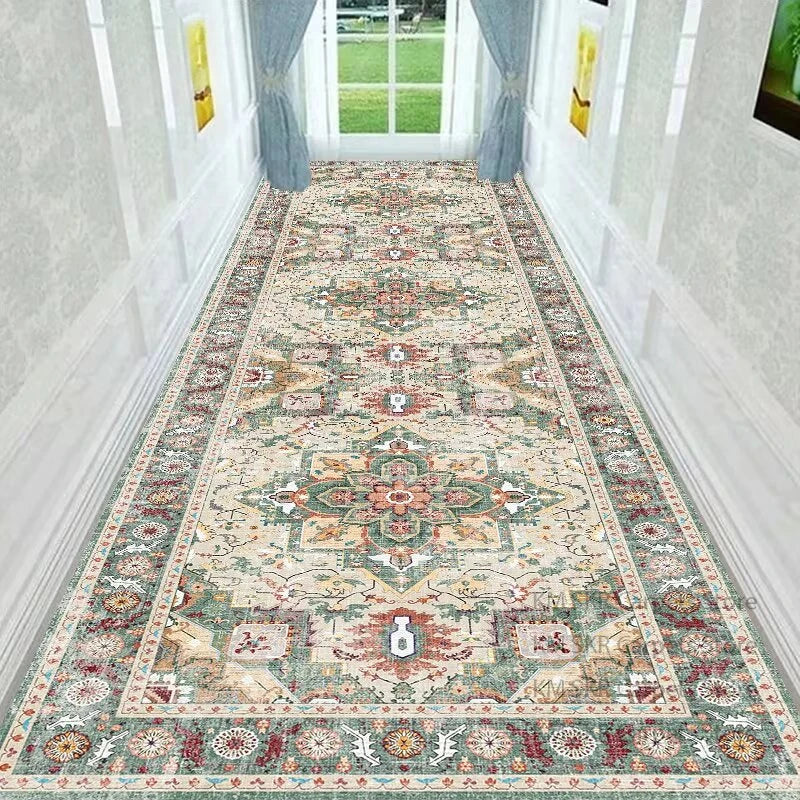 Retro Persian Style Long Runner Corridor Carpet Light Luxury Bohemia Decoration Hall Aisle Rug Non-slip Lobby Stairway Floor Mat