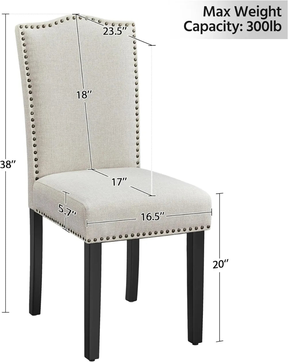 Dining Chairs Set of 2 Modern Kitchen Chairs with Fabric Upholstered Seat and Solid Wood Legs for Home Kitchen, Beige