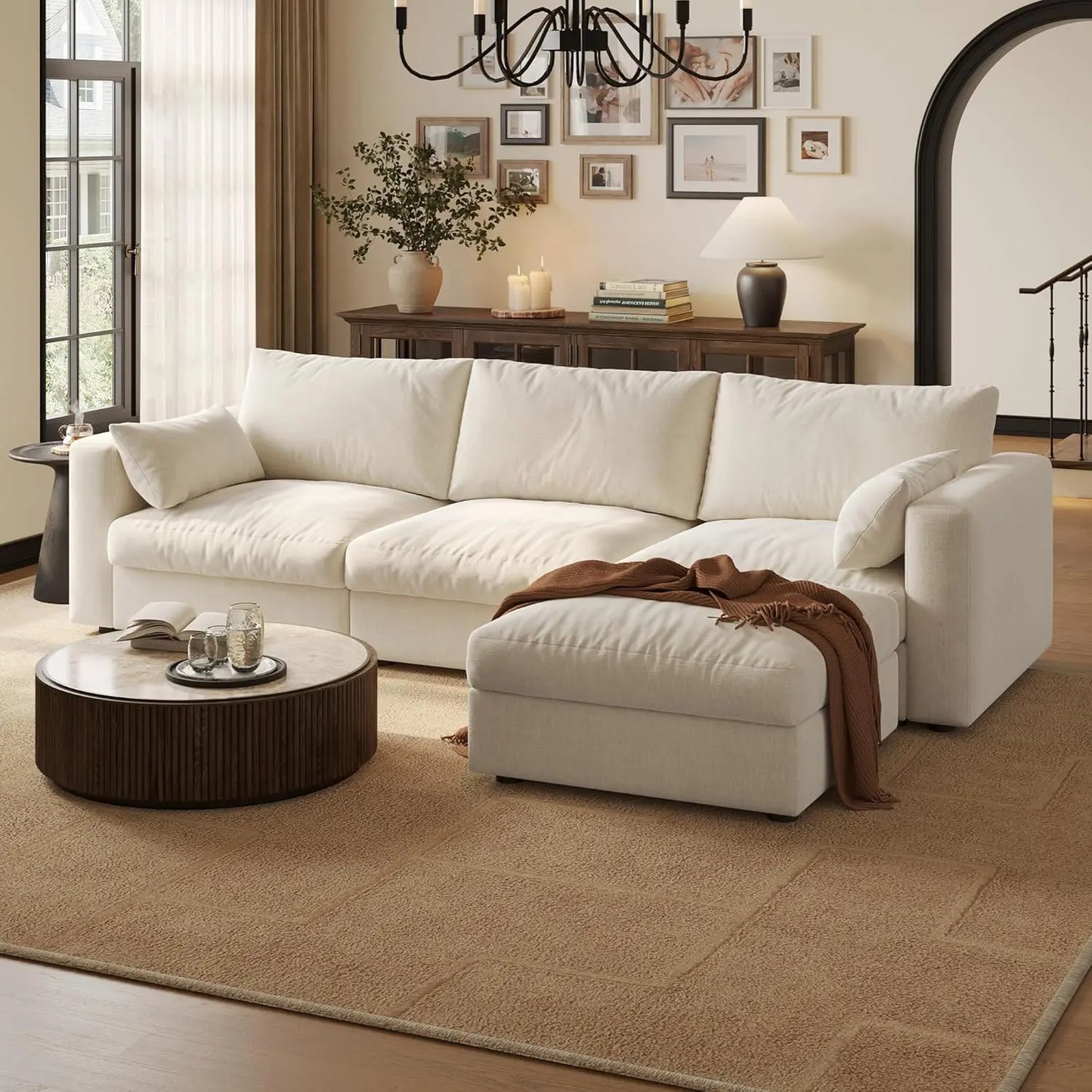Cloud Modular Sectional Sofa Couch with Storage Ottoman, 99" Oversized Sectional Couches for Living Room, Cloud, Customized