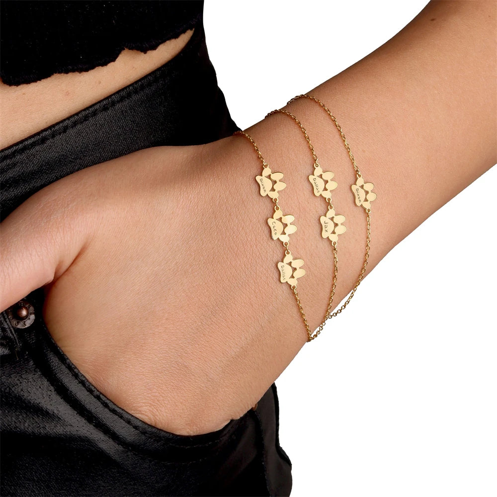 Custom Dog Cat Paw Print Name Bracelets For Women Girl Personalized Engraved Animal Nameplate Pulseras Dog Keepsake Jewelry