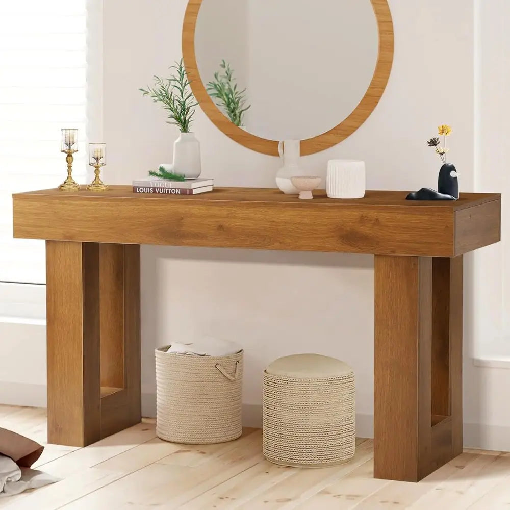 63 Rustic Brown Long Dining Table, Entryway Console, Living Room Sofa Table with Storage, Wooden Hallway Stand