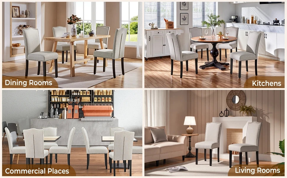 Dining Chairs Set of 2 Modern Kitchen Chairs with Fabric Upholstered Seat and Solid Wood Legs for Home Kitchen, Beige
