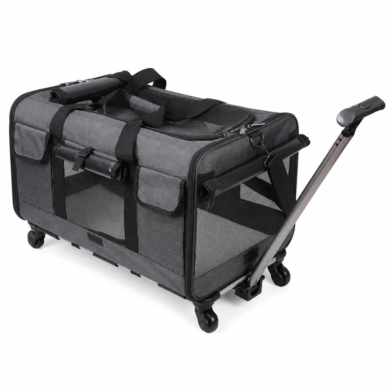 Cat Dog Carrier with Wheels for Travel, Detachable Rolling Pet Bag with Pull Handle and Shoulder Strap, Small Medium Pets
