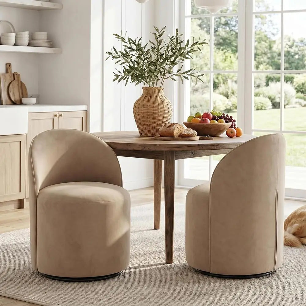 4-Piece Modern Velvet Swivel Barrel Chairs Set for Kitchen & Dining, Khaki