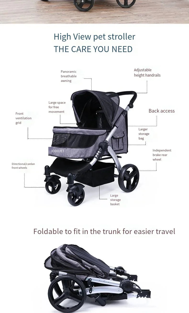 Foldable Large Size Luxury Pet Cart Large Dog Cart Multiple Cats for Outdoor Strolling Dog Walking Cart Portable 2024 Newest