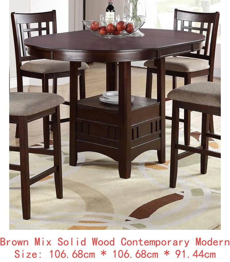 Contemporary 5pc Counter Height Dining Set, Round Table with Leaf & 4 Side Chairs, Gray Finish, Solid Wood