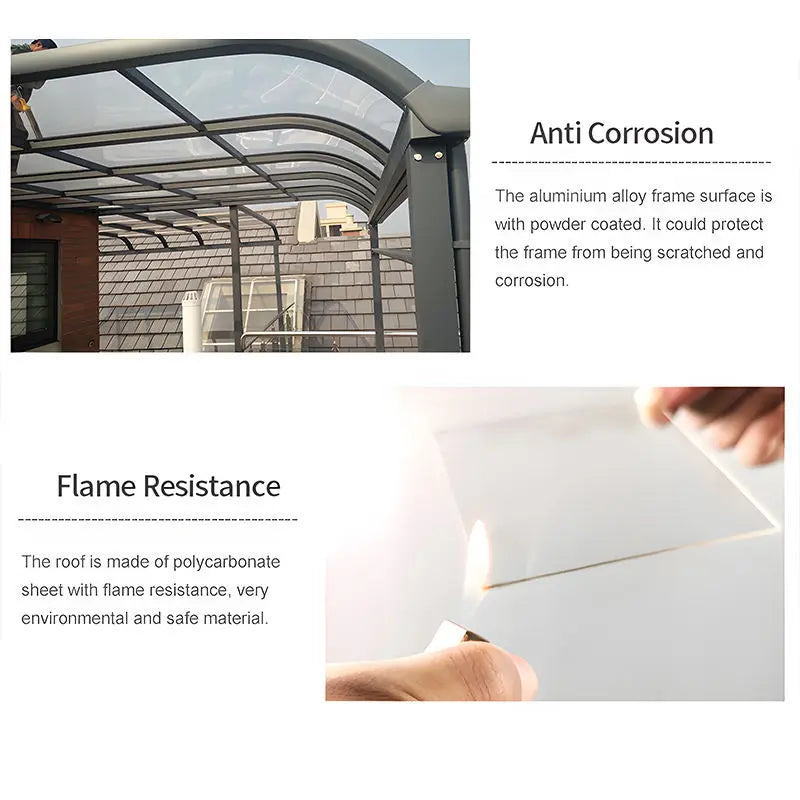 Cantilever Aluminum Carport with Durable Polycarbonate Roof –Custom Size Window Awnings: Polycarbonate Front Door Canopy Covers