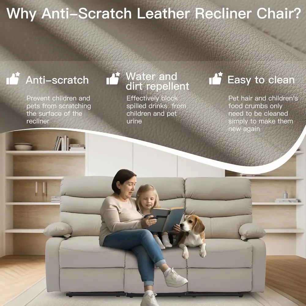 3-Seater Beige Manual Recliner Sofa Set for Living Room, Home Theater, or RV
