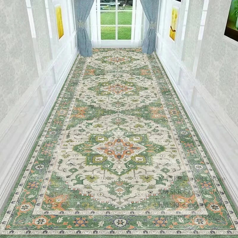 Retro Persian Style Long Runner Corridor Carpet Light Luxury Bohemia Decoration Hall Aisle Rug Non-slip Lobby Stairway Floor Mat