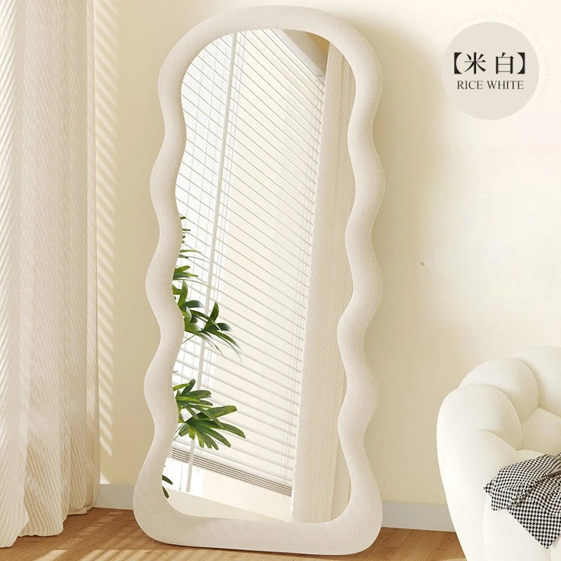 Full-Length Floor Mirror for Girls, Home Dressing  Ins Style Wave-Shaped Irregular Dormitory Clothing Store Fitting Mirror