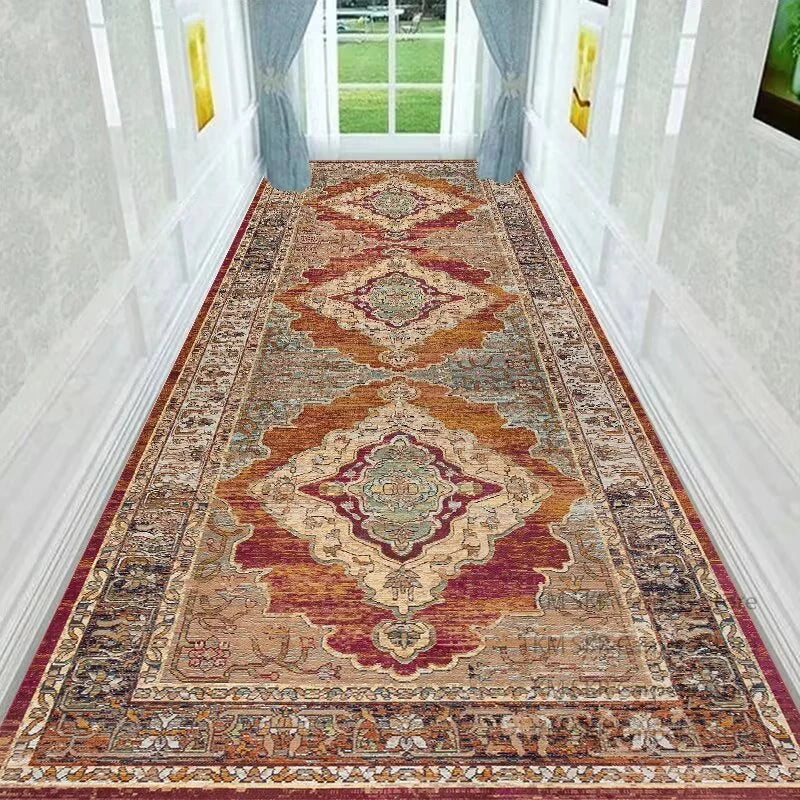 Retro Persian Style Long Runner Corridor Carpet Light Luxury Bohemia Decoration Hall Aisle Rug Non-slip Lobby Stairway Floor Mat