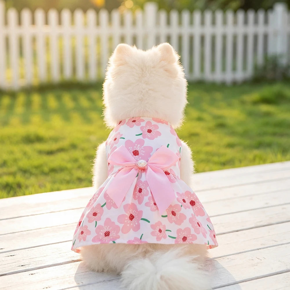 Puppy Princess Dress Summer Kitten Pet Skirt Cute Floral Printed Bow Dog Dresses For Small Medium Puppy Clothing Pet Supplies