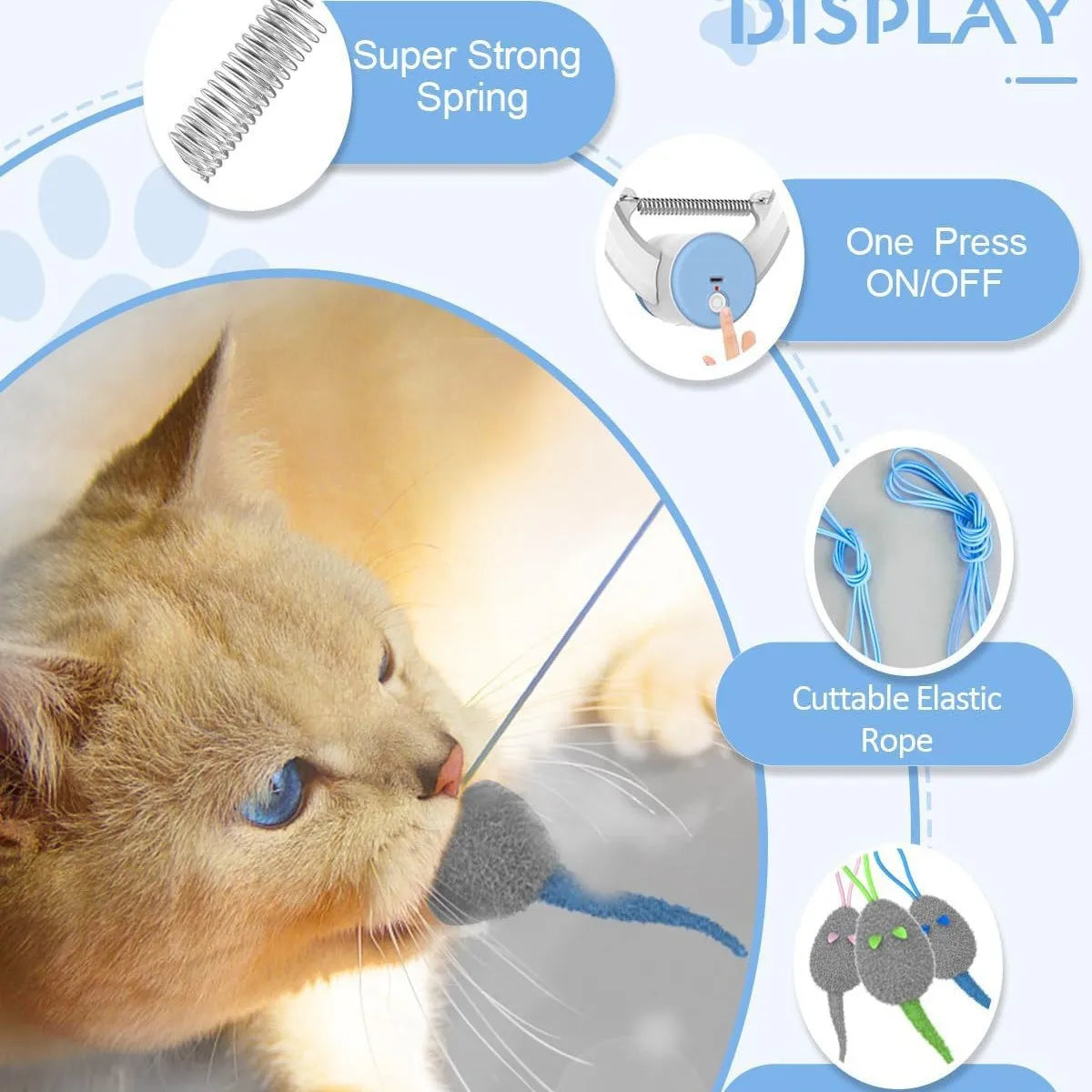 USB Rechargeable Interactive Self-Play Electric Door Hanging Cat Toy for Bored Kitties Retractable Kitten Toy