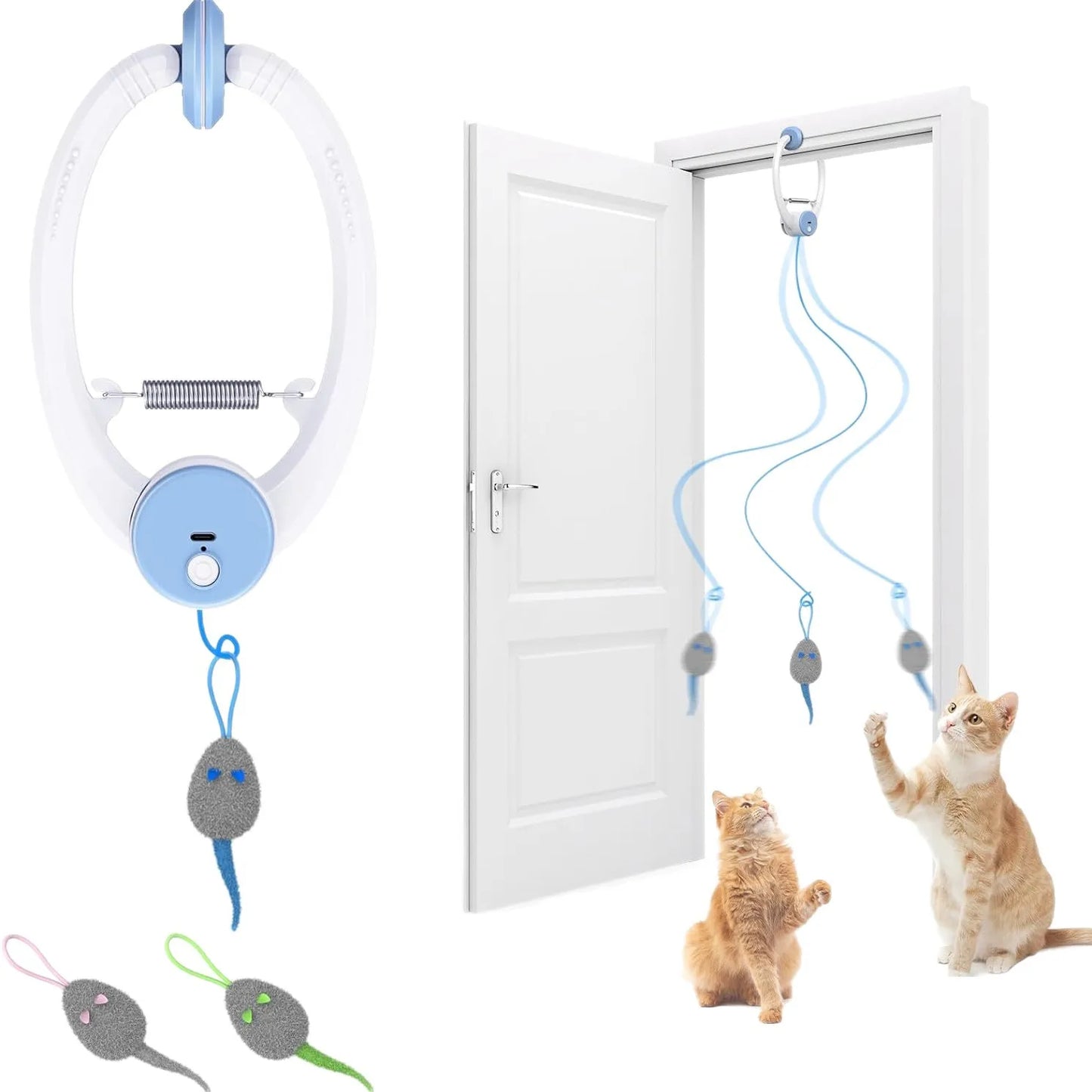 USB Rechargeable Interactive Self-Play Electric Door Hanging Cat Toy for Bored Kitties Retractable Kitten Toy