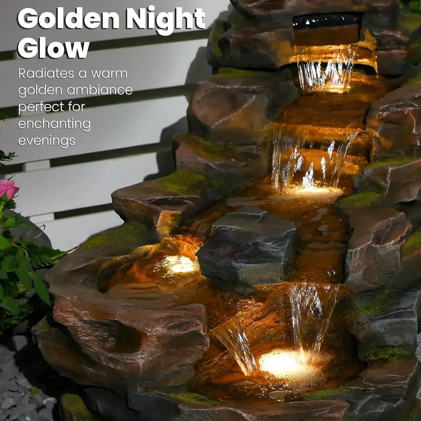 hot-sale productsBestsellerWater Fountain Outdoor Floor Standing 5-Tiers Rock Natural Waterfall Outdoor Garden Fountains with LE