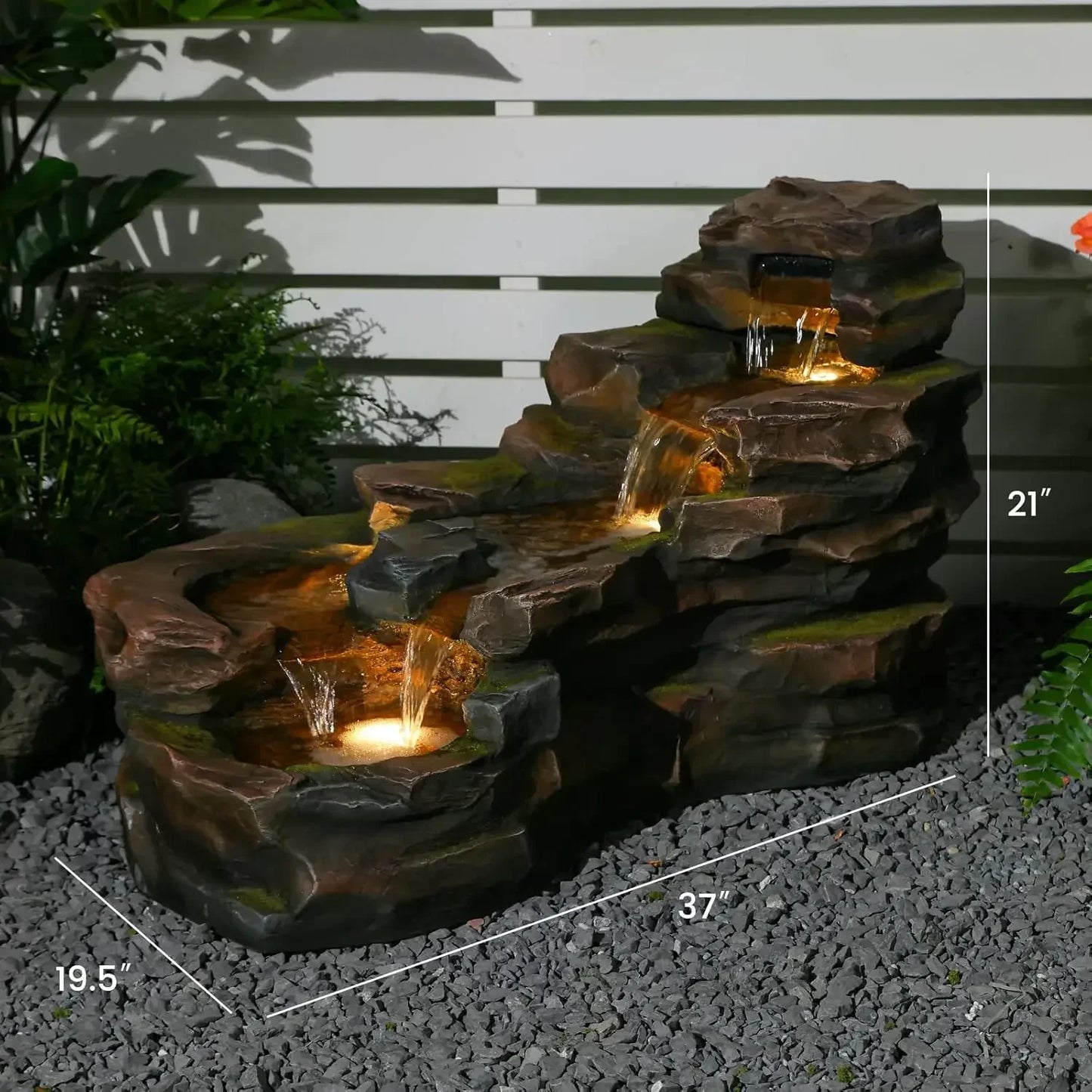 hot-sale productsBestsellerWater Fountain Outdoor Floor Standing 5-Tiers Rock Natural Waterfall Outdoor Garden Fountains with LE