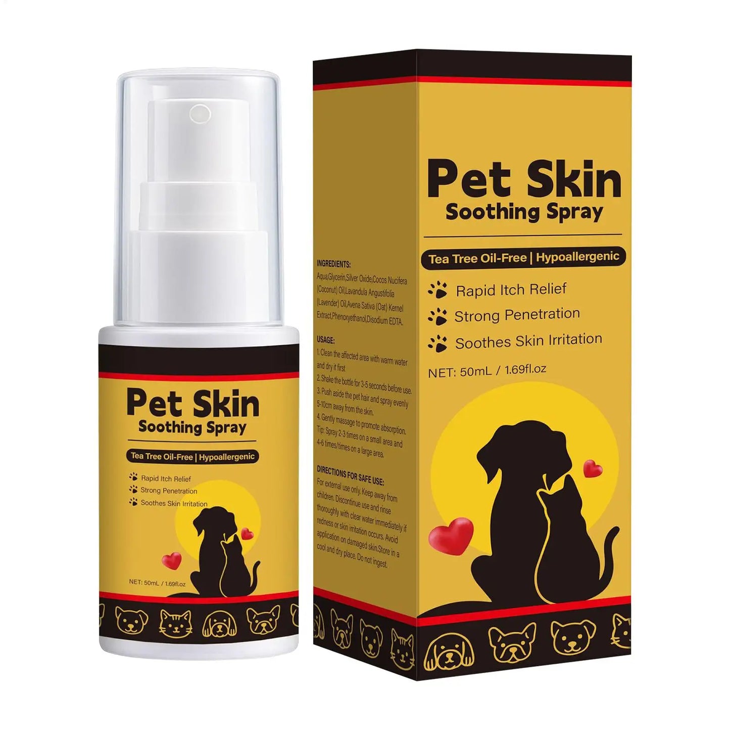 Pet Skin Spray Dog & Cat Skin Care Spray, Soothing & Spray Softening Anti-Itch Cleansing Skin, Nourishing Soothing Spray