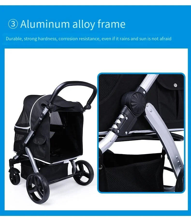 Foldable Large Size Luxury Pet Cart Large Dog Cart Multiple Cats for Outdoor Strolling Dog Walking Cart Portable 2024 Newest