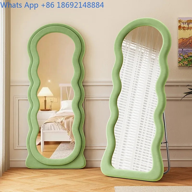 Full-Length Floor Mirror for Girls, Home Dressing  Ins Style Wave-Shaped Irregular Dormitory Clothing Store Fitting Mirror