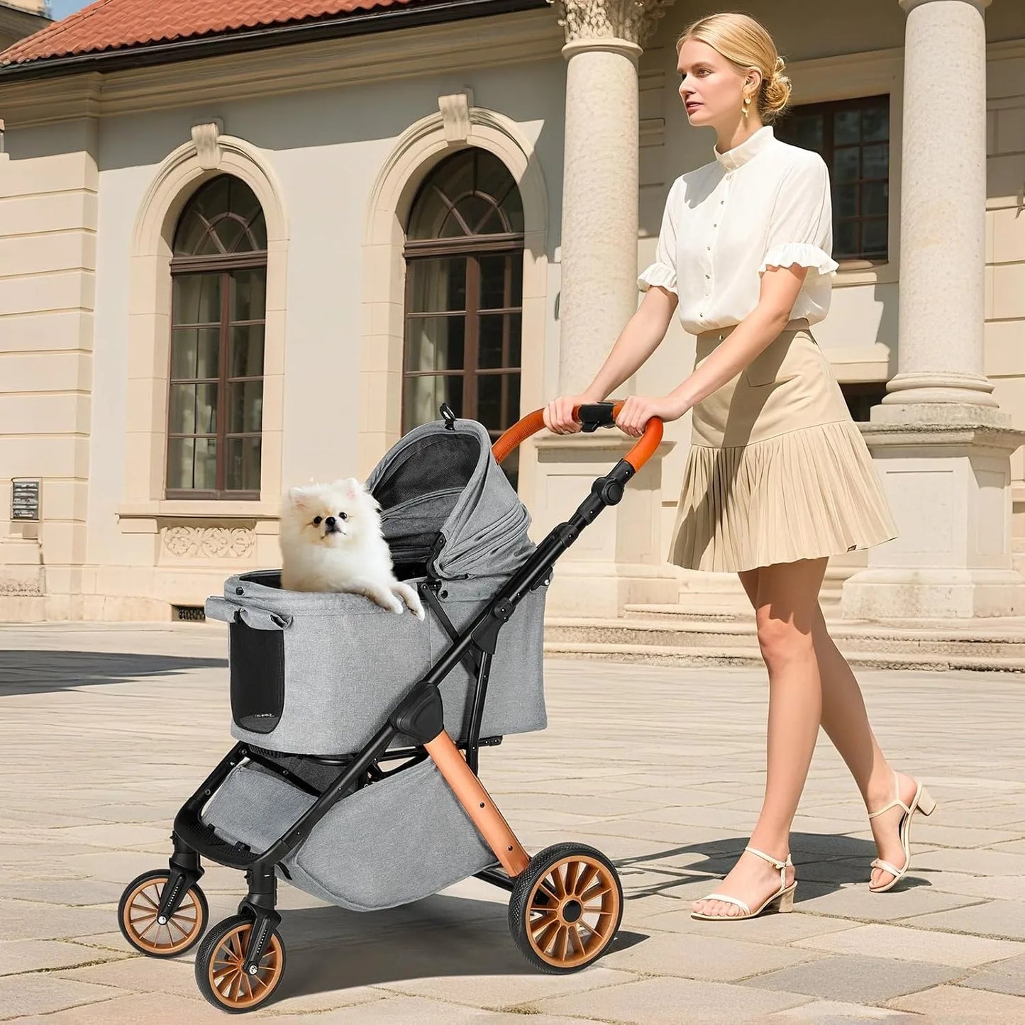 Pet Dog Stroller for Small Medium Dogs 10-30 lbs, Foldable Cat-Strollers Removable Carrier, Pet-Strollers w/ Storage Bag