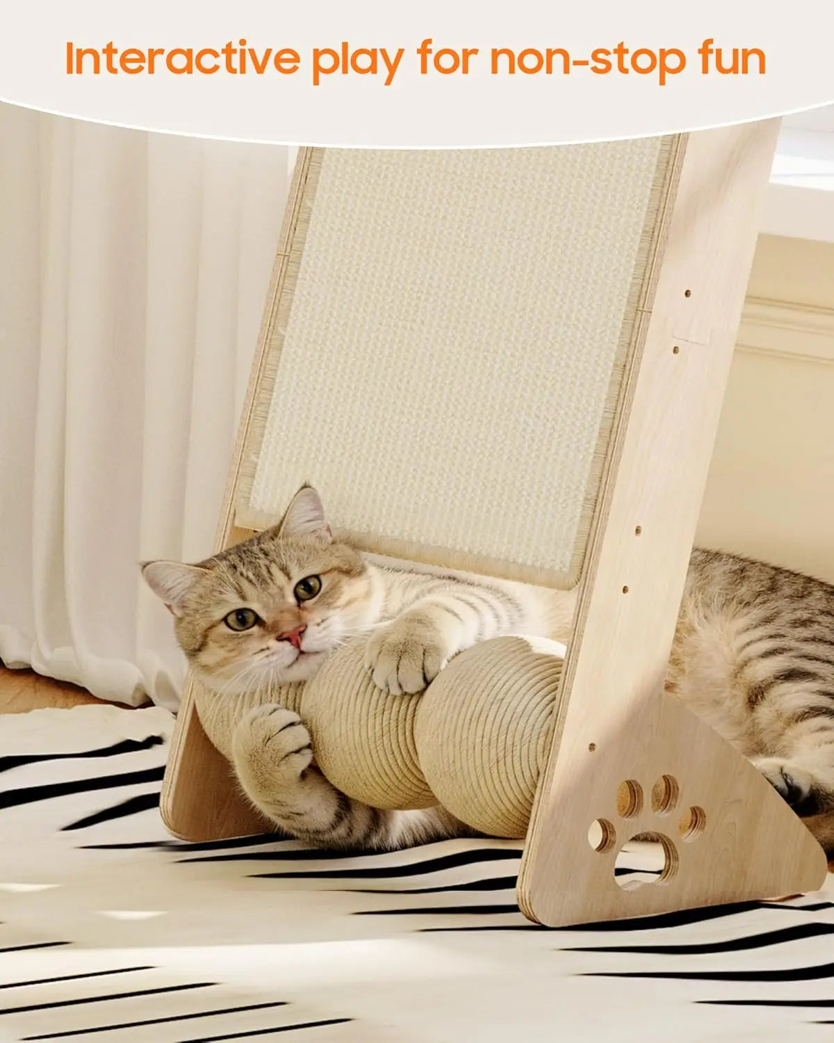51'' Cat Window Perch with Sisal Pad, Extra-Wide Cat Scratcher with Suction Cups for Glass, Sisal Ball Hammock Ladder fo