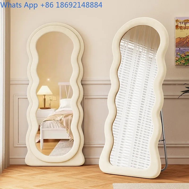 Full-Length Floor Mirror for Girls, Home Dressing  Ins Style Wave-Shaped Irregular Dormitory Clothing Store Fitting Mirror