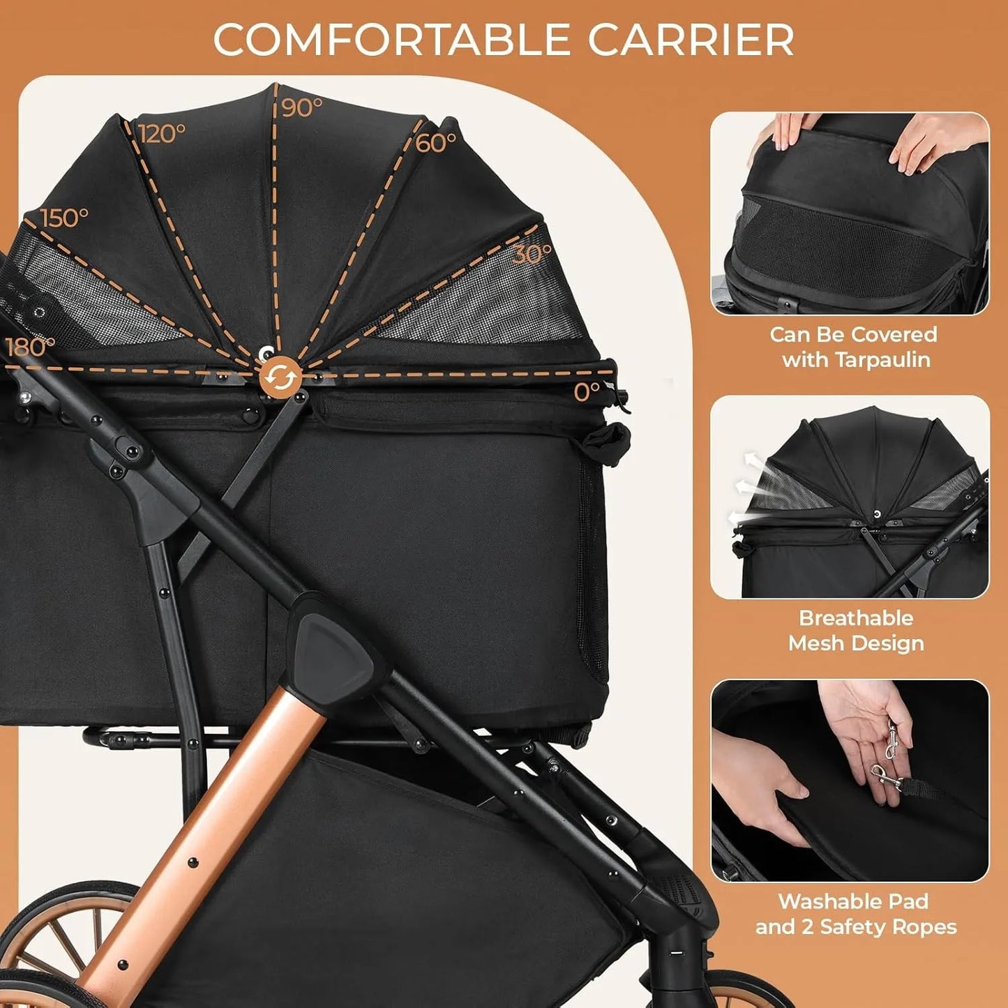 Pet Dog Stroller for Small Medium Dogs 10-30 lbs, Foldable Cat-Strollers Removable Carrier, Pet-Strollers w/ Storage Bag