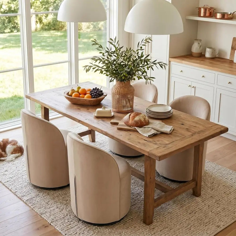 4-Piece Modern Velvet Swivel Barrel Chairs Set for Kitchen & Dining, Khaki