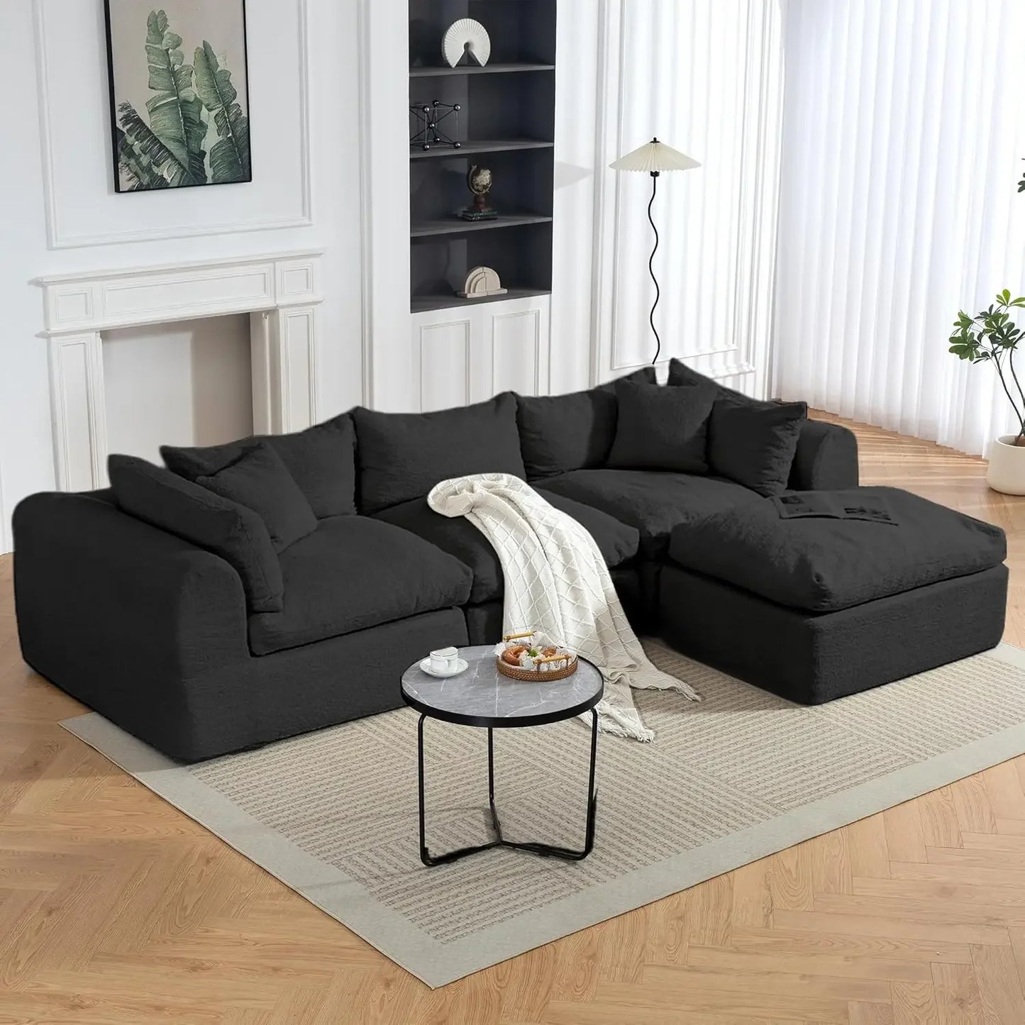 Cloud Boneless 113'' Sofa Couch Deep Seat Modular Sectional with Ottoman Customized Living Room Furniture