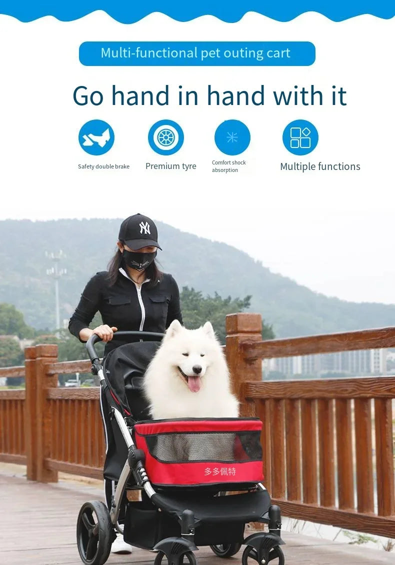 Foldable Large Size Luxury Pet Cart Large Dog Cart Multiple Cats for Outdoor Strolling Dog Walking Cart Portable 2024 Newest