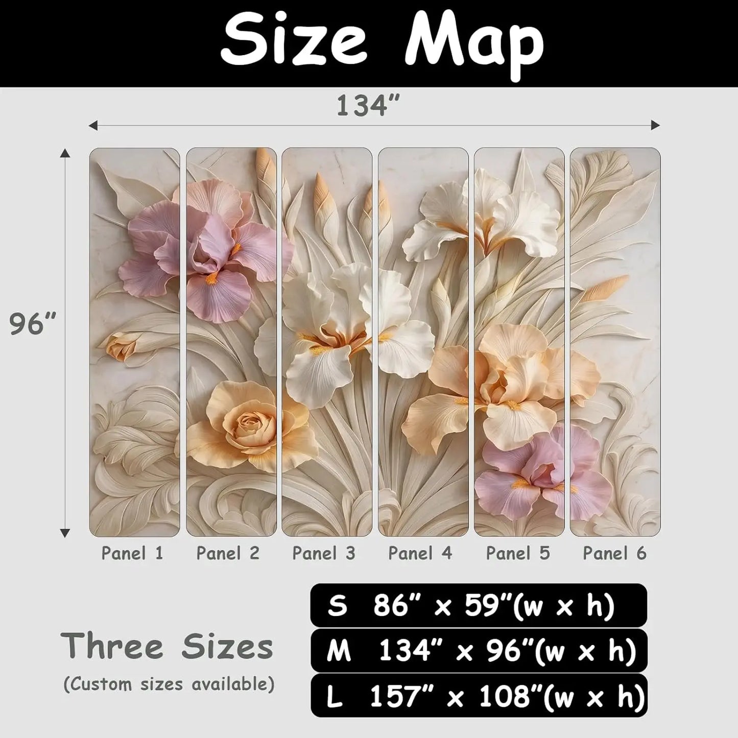 Elegant Large Floral Wall Mural Tapestry Wallpaper Botanical Lily Orchid Design Luxury Beige Room Decor Accent Piece