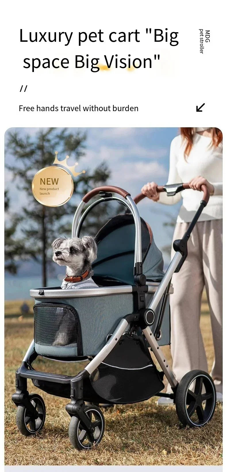 Grey Trolley for 30Kgs Dogs Cat One Click Automatic Collection Pet Cart Large Space Dog Strollers Cross-border High-quality Cart