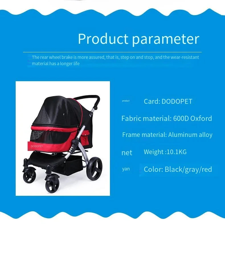 Foldable Large Size Luxury Pet Cart Large Dog Cart Multiple Cats for Outdoor Strolling Dog Walking Cart Portable 2024 Newest