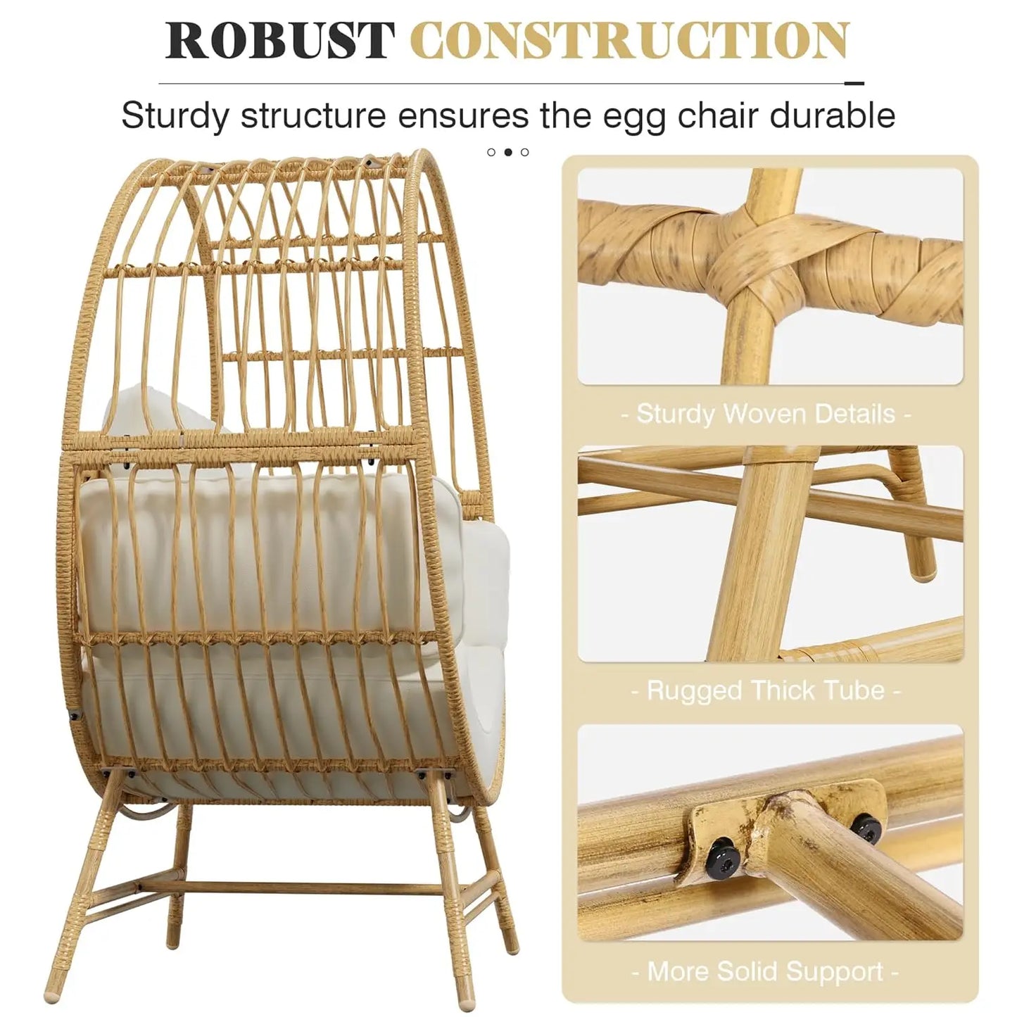 Oversized Egg Chair Indoor/Outdoor Rattan Hanging Basket Chair with Thickened Cushion Supports 350LBS – Wicker, Customized