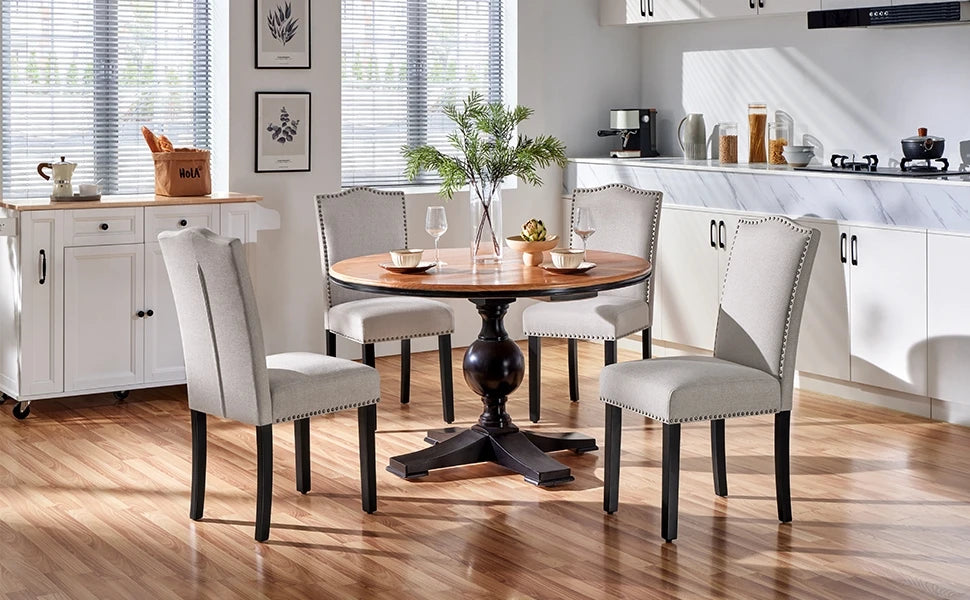 Dining Chairs Set of 2 Modern Kitchen Chairs with Fabric Upholstered Seat and Solid Wood Legs for Home Kitchen, Beige