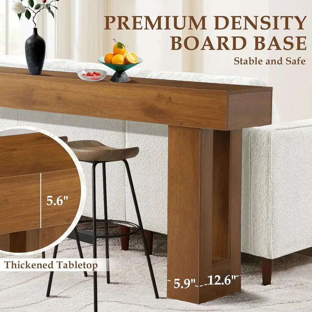 63 Rustic Brown Long Dining Table, Entryway Console, Living Room Sofa Table with Storage, Wooden Hallway Stand