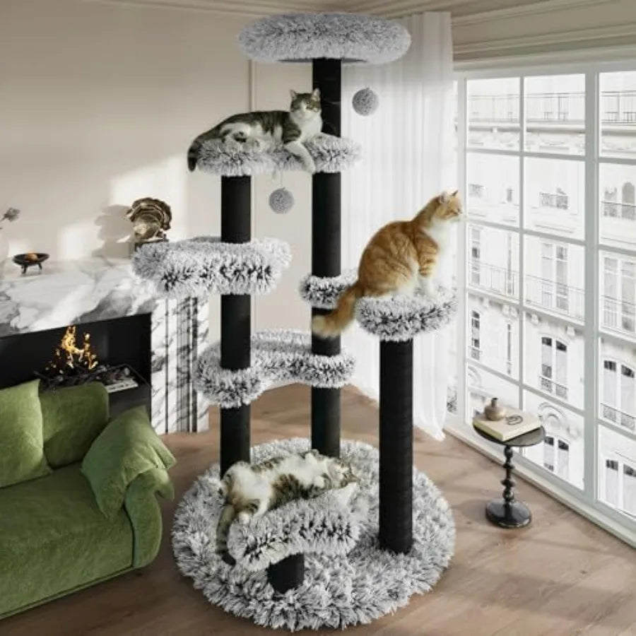 61.5in Cat Tree Tower Multi-Level Activity Center with Cozy Perch Star-Shaped Platform Moon Jumping Board Sisal Scratching Post