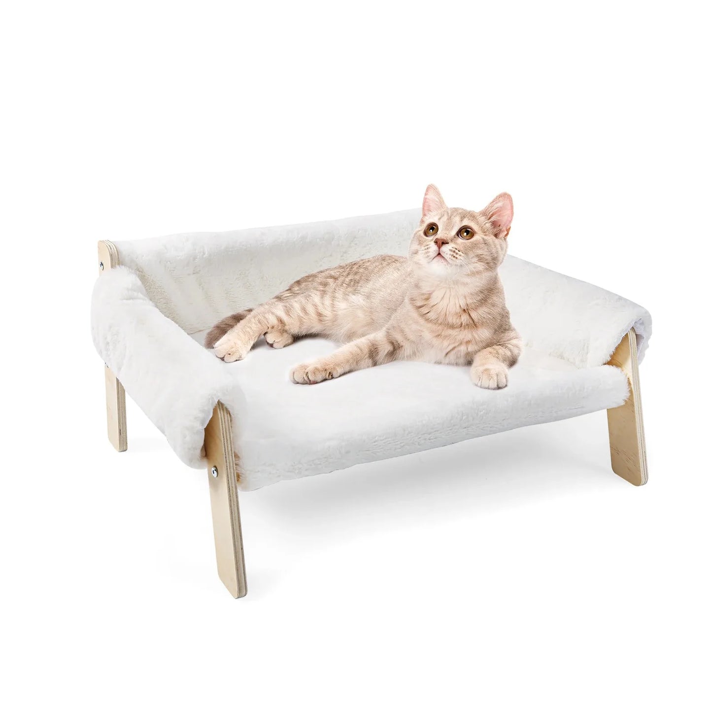 Large Cat Bed Soft Plush Sofa with Sturdy Wooden Legs Raised Design Indoor Kitten Bed Comfortable Soft Couch for Cats