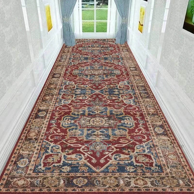 Retro Persian Style Long Runner Corridor Carpet Light Luxury Bohemia Decoration Hall Aisle Rug Non-slip Lobby Stairway Floor Mat