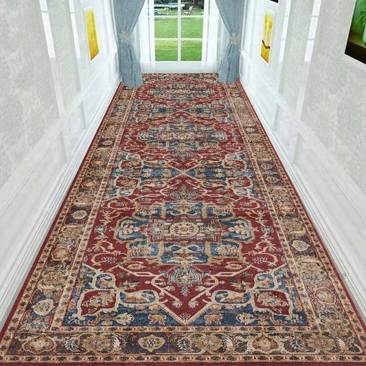 Retro Persian Style Long Runner Corridor Carpet Light Luxury Bohemia Decoration Hall Aisle Rug Non-slip Lobby Stairway Floor Mat